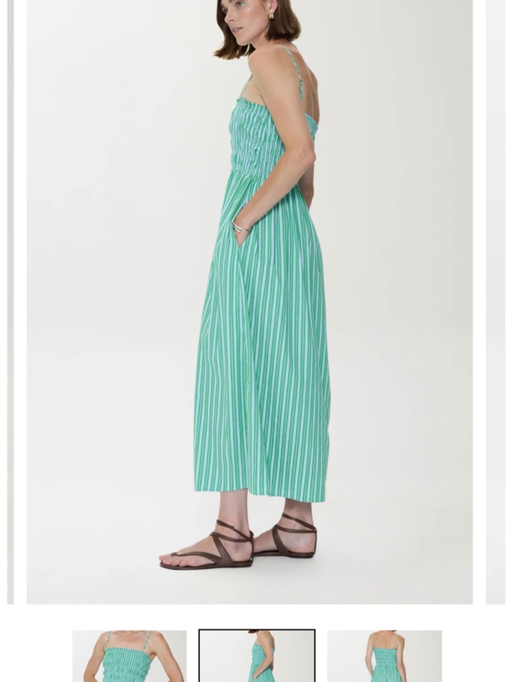 pistola Mint Green Striped Smocked Midi Dress - Picture 2 of 3